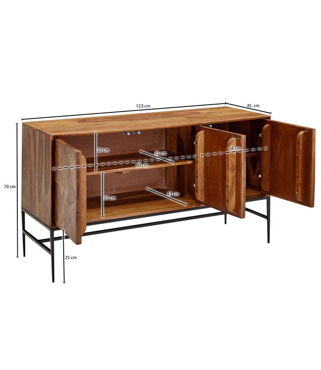 Wohnling dressoir 123x70x45 cm massief sheeshamhout / metalen dressoir met deuren | Industriële ladekast ladekast hout modern | Staande kast woonkamer