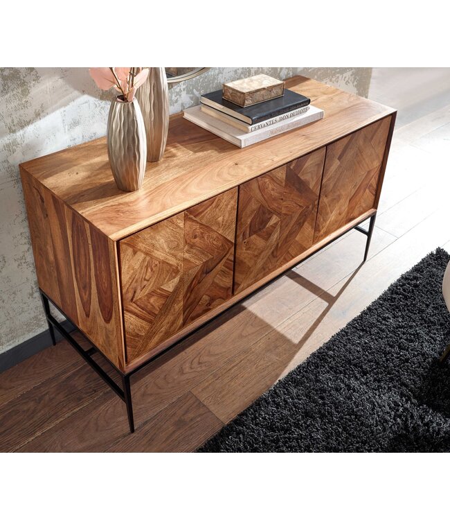 Wohnling dressoir 123x70x45 cm massief sheeshamhout / metalen dressoir met deuren | Industriële ladekast ladekast hout modern | Staande kast woonkamer