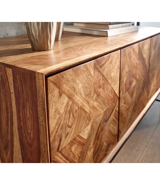 Wohnling dressoir 123x70x45 cm massief sheeshamhout / metalen dressoir met deuren | Industriële ladekast ladekast hout modern | Staande kast woonkamer