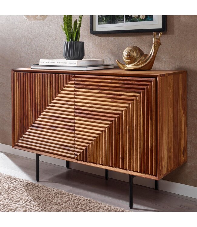 Wohnling dressoir 100x71x40 cm massief sheeshamhout / metalen dressoir | ladekast met twee deuren | Dressoirkast hout modern | Staande kast woonkamer