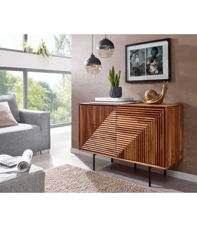 Wohnling dressoir 100x71x40 cm massief sheeshamhout / metalen dressoir | ladekast met twee deuren | Dressoirkast hout modern | Staande kast woonkamer