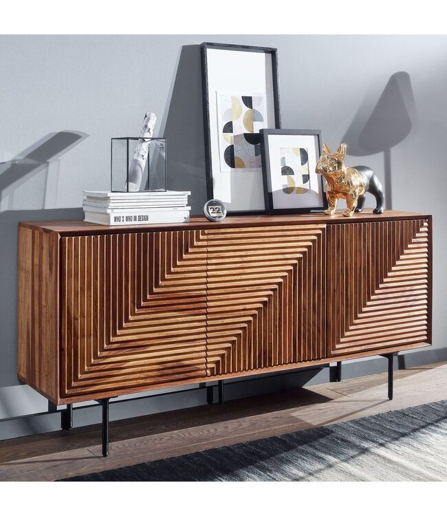 Wohnling dressoir 148x72x40 cm massief sheeshamhout / metalen dressoir | ladekast met drie deuren | Dressoirkast hout modern | Staande kast woonkamer