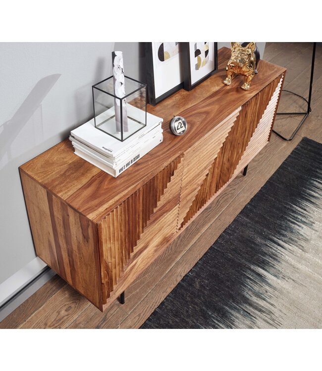 Wohnling dressoir 148x72x40 cm massief sheeshamhout / metalen dressoir | ladekast met drie deuren | Dressoirkast hout modern | Staande kast woonkamer