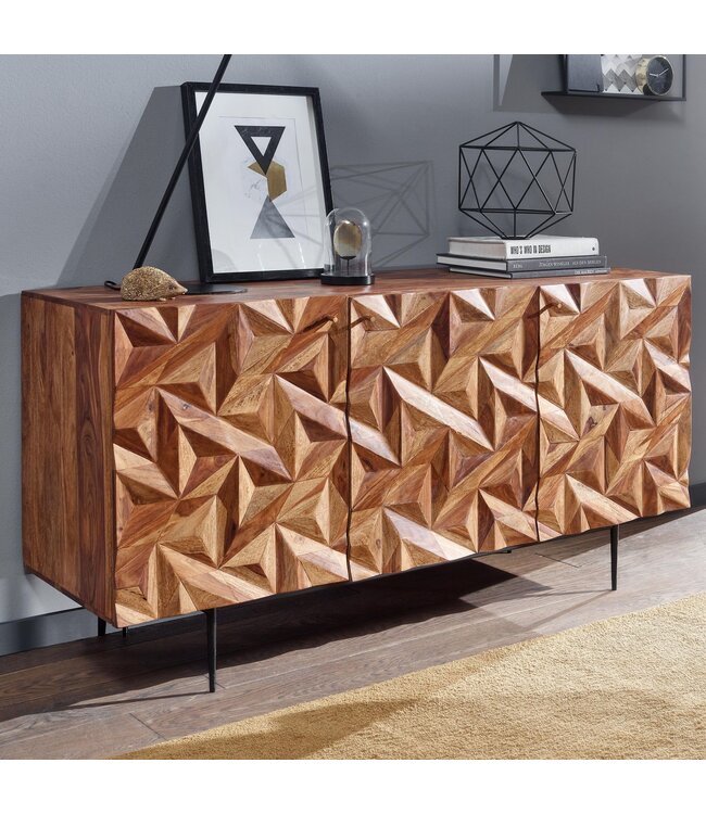 Wohnling dressoir 144x72x47 cm massief sheeshamhout / metalen dressoir | ladekast met drie deuren | Dressoirkast hout modern | Staande kast woonkamer