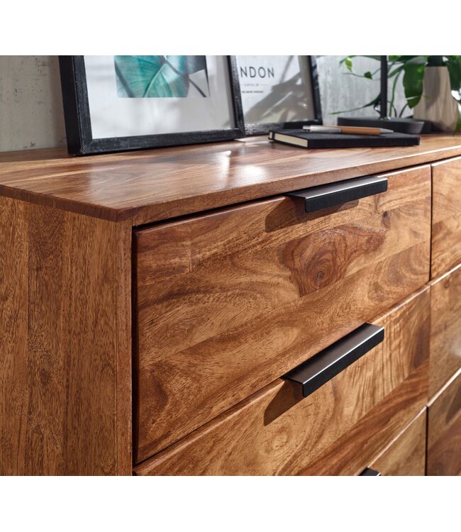 Wohnling ladekast 117x80x42 cm massief sheeshamhout / metalen ladekast | Industrieel dressoir ladekast hout modern | Staande kast dressoir woonkamer