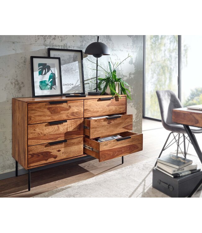 Wohnling ladekast 117x80x42 cm massief sheeshamhout / metalen ladekast | Industrieel dressoir ladekast hout modern | Staande kast dressoir woonkamer