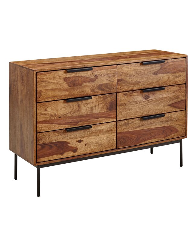 Wohnling ladekast 117x80x42 cm massief sheeshamhout / metalen ladekast | Industrieel dressoir ladekast hout modern | Staande kast dressoir woonkamer