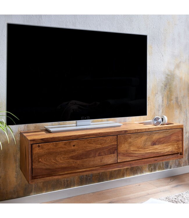 Wohnling HiFi Lowboard Hangend Sheesham Massief Hout 108x25x34 cm TV-Dressoir | Design TV-Meubel Modern | TV-Tafel Wand | TV-Bord Woonkamer