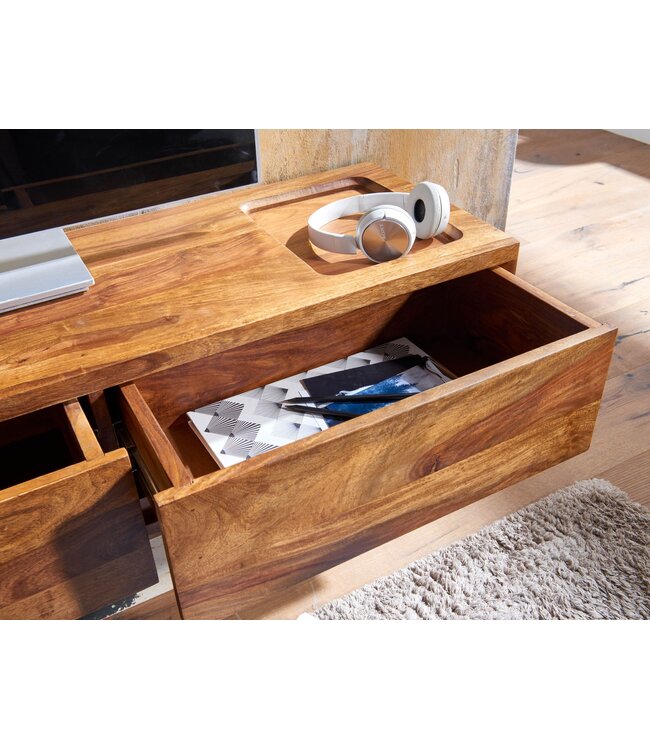 Wohnling HiFi Lowboard Hangend Sheesham Massief Hout 108x25x34 cm TV-Dressoir | Design TV-Meubel Modern | TV-Tafel Wand | TV-Bord Woonkamer