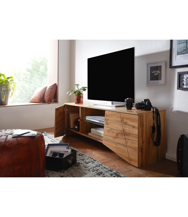 Wohnling lowboard hout eiken decor 160x50x40 cm TV-dressoir met 2 deuren | Design TV meubel hoog | TV meubel TV meubel modern | TV dressoir woonkamer