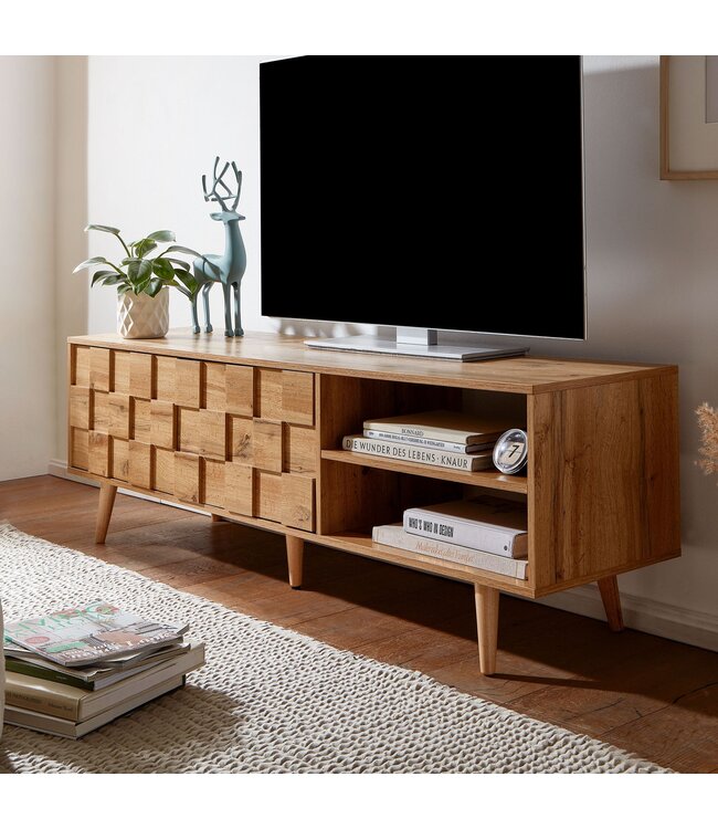 Wohnling lowboard hout eiken decor 160x51x40 cm TV-dressoir met 2 deuren | Design TV meubel hoog | TV meubel TV meubel modern | TV dressoir woonkamer