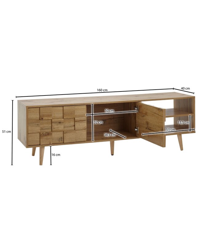 Wohnling lowboard hout eiken decor 160x51x40 cm TV-dressoir met 2 deuren | Design TV meubel hoog | TV meubel TV meubel modern | TV dressoir woonkamer