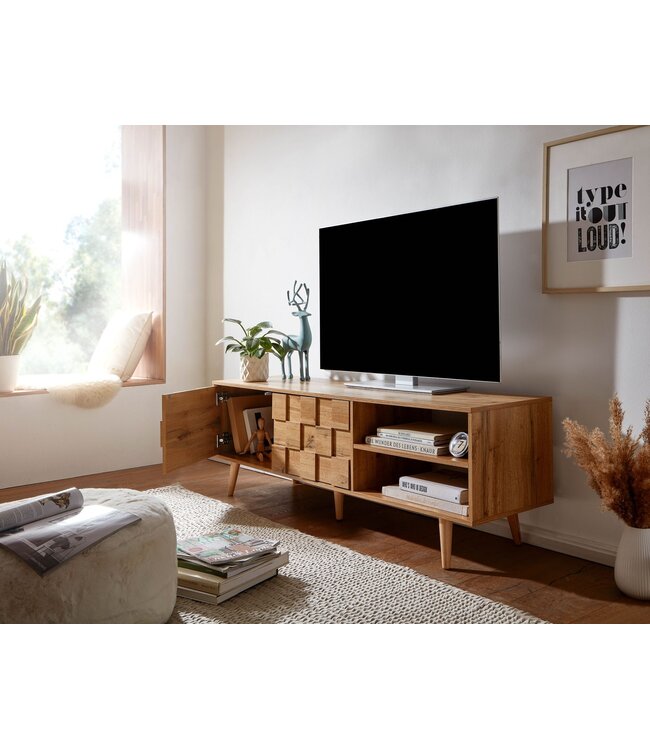 Wohnling lowboard hout eiken decor 160x51x40 cm TV-dressoir met 2 deuren | Design TV meubel hoog | TV meubel TV meubel modern | TV dressoir woonkamer