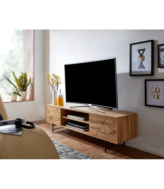 Wohnling lowboard hout eiken decor 160x45x40 cm TV-dressoir met 2 deuren | Design TV meubel hoog | TV meubel TV meubel modern | TV dressoir woonkamer