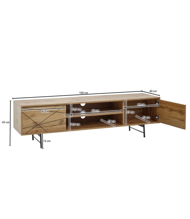 Wohnling lowboard hout eiken decor 160x45x40 cm TV-dressoir met 2 deuren | Design TV meubel hoog | TV meubel TV meubel modern | TV dressoir woonkamer