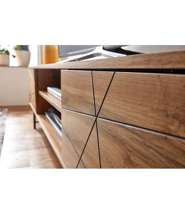 Wohnling lowboard hout eiken decor 160x45x40 cm TV-dressoir met 2 deuren | Design TV meubel hoog | TV meubel TV meubel modern | TV dressoir woonkamer