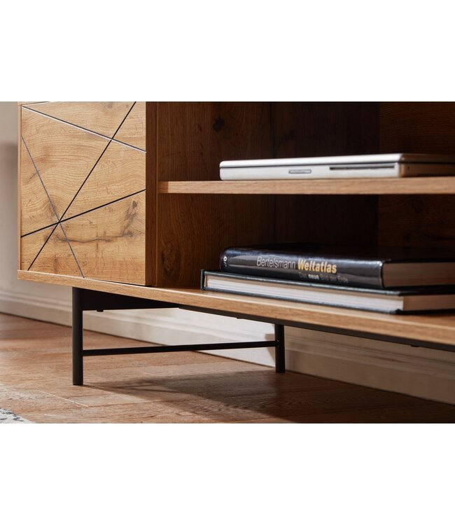 Wohnling lowboard hout eiken decor 160x45x40 cm TV-dressoir met 2 deuren | Design TV meubel hoog | TV meubel TV meubel modern | TV dressoir woonkamer