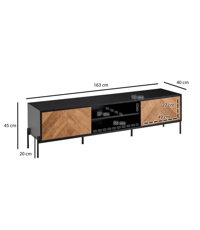 Wohnling HiFi Lowboard Hout Zwart / Eiken Decor TV-Dressoir 163x45x40 cm | TV-Meubel met 2 Deuren | TV-Tafel TV-Bord Woonkamer Modern