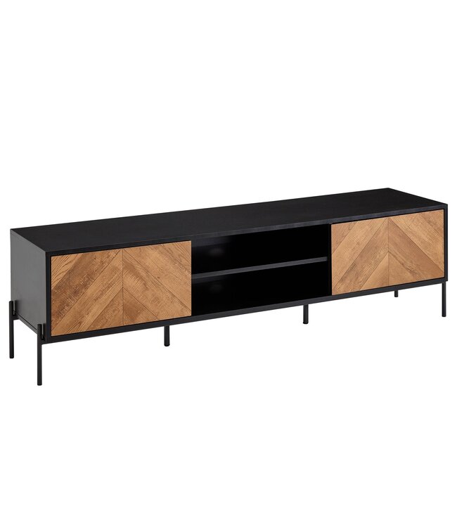 Wohnling HiFi Lowboard Hout Zwart / Eiken Decor TV-Dressoir 163x45x40 cm | TV-Meubel met 2 Deuren | TV-Tafel TV-Bord Woonkamer Modern