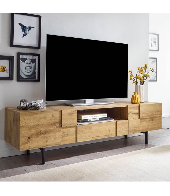 Wohnling lowboard hout eiken decor 160x46x43 cm TV-dressoir met 2 deuren | Design TV meubel hoog | TV meubel TV meubel modern | TV dressoir woonkamer