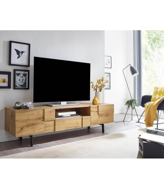 Wohnling lowboard hout eiken decor 160x46x43 cm TV-dressoir met 2 deuren | Design TV meubel hoog | TV meubel TV meubel modern | TV dressoir woonkamer