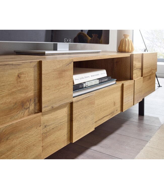 Wohnling lowboard hout eiken decor 160x46x43 cm TV-dressoir met 2 deuren | Design TV meubel hoog | TV meubel TV meubel modern | TV dressoir woonkamer