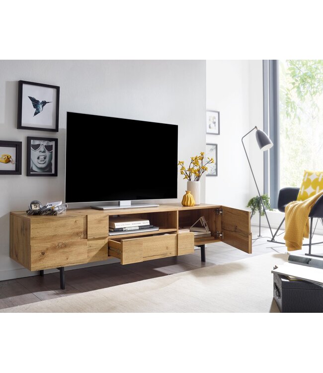 Wohnling lowboard hout eiken decor 160x46x43 cm TV-dressoir met 2 deuren | Design TV meubel hoog | TV meubel TV meubel modern | TV dressoir woonkamer