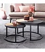 Wohnling salontafel set van 2 massief mangohout / steenlook salontafel rond modern | Design bijzettafel 2 delig | Ronde salontafels | Houten tafel metalen bijzettafels