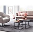 Wohnling salontafel set van 2 massief mangohout / steenlook salontafel rond modern | Design bijzettafel 2 delig | Ronde salontafels | Houten tafel metalen bijzettafels