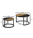 Wohnling salontafel set van 2 massief mangohout / steenlook salontafel rond modern | Design bijzettafel 2 delig | Ronde salontafels | Houten tafel metalen bijzettafels