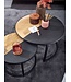 Wohnling salontafel set van 2 massief mangohout / steenlook salontafel rond modern | Design bijzettafel 2 delig | Ronde salontafels | Houten tafel metalen bijzettafels
