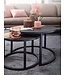 Wohnling salontafel set van 2 massief mangohout / steenlook salontafel rond modern | Design bijzettafel 2 delig | Ronde salontafels | Houten tafel metalen bijzettafels