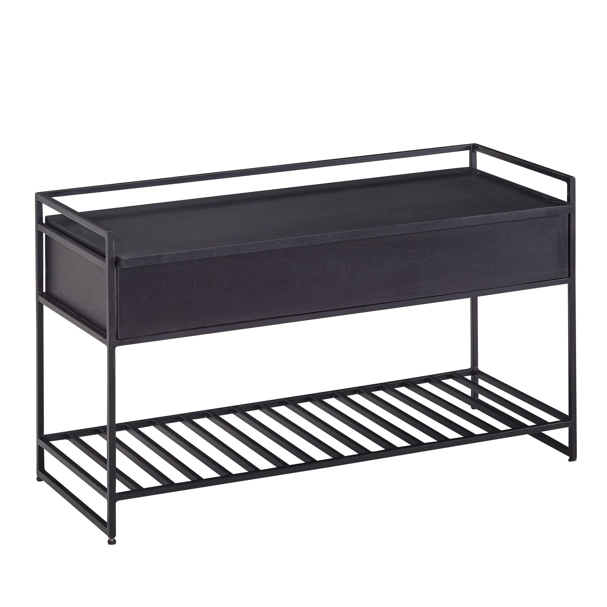 Bank zwart mangohout 90 cm breed