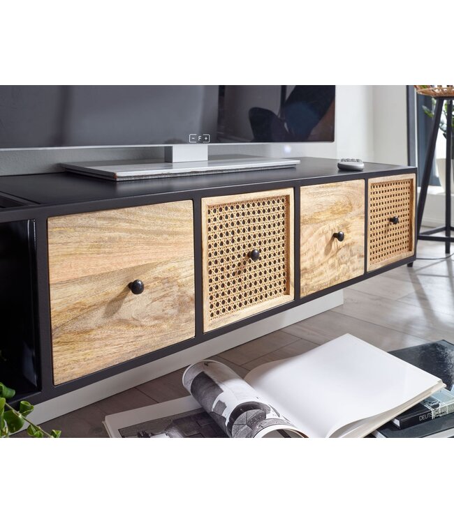 Wohnling HiFi Lowboard Hangend Mango Massief Hout / Metaal 150x25x35 cm TV-Dressoir Zwart | Design TV-Meubel Modern | TV-Tafel Wand | TV-Bord Woonkamer