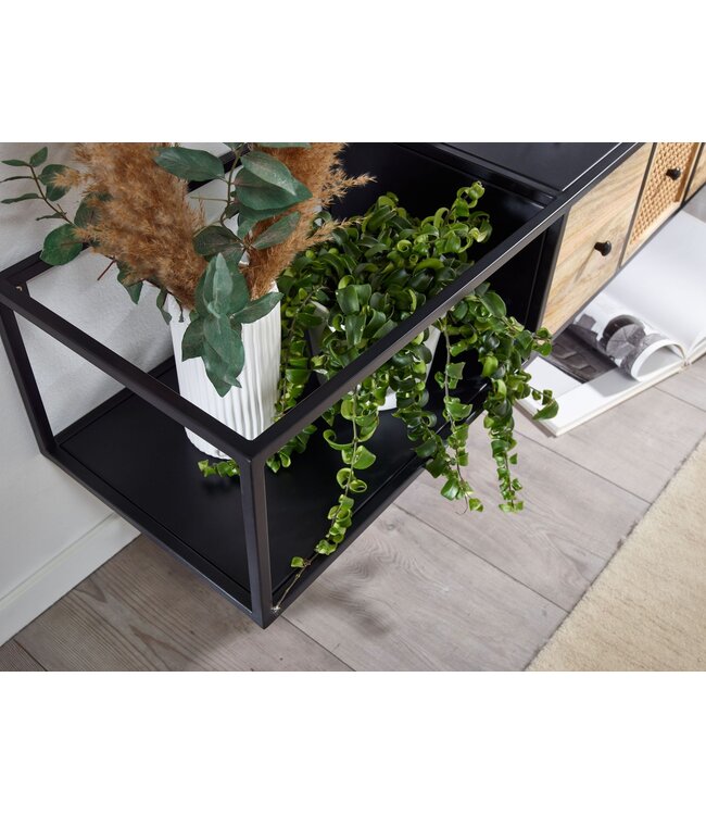 Wohnling HiFi Lowboard Hangend Mango Massief Hout / Metaal 150x25x35 cm TV-Dressoir Zwart | Design TV-Meubel Modern | TV-Tafel Wand | TV-Bord Woonkamer