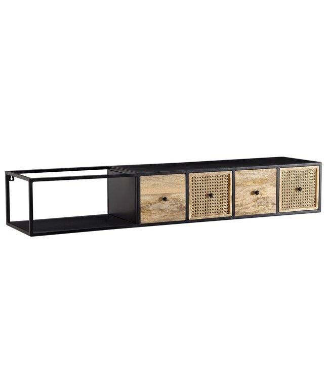 Wohnling HiFi Lowboard Hangend Mango Massief Hout / Metaal 150x25x35 cm TV-Dressoir Zwart | Design TV-Meubel Modern | TV-Tafel Wand | TV-Bord Woonkamer