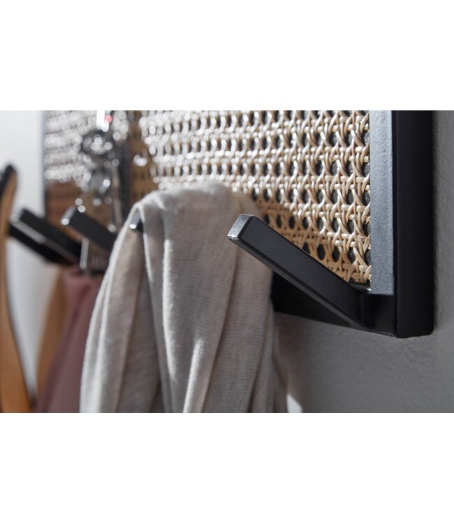 Wohnling Design Wandkapstok Mango Massief Hout en Rotan 53x40x7,5 cm | Haak Rail Metaal | Hal Kapstok Wand