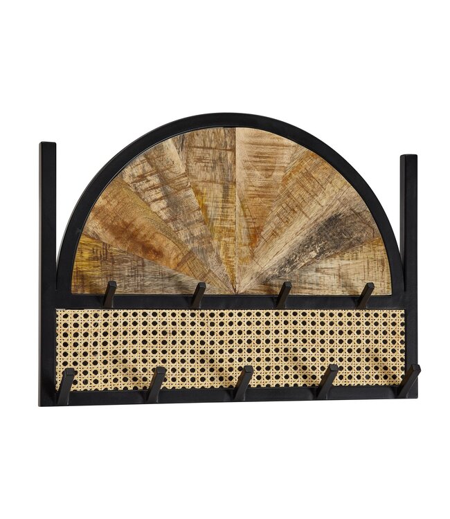 Wohnling Design Wandkapstok Mango Massief Hout en Rotan 53x40x7,5 cm | Haak Rail Metaal | Hal Kapstok Wand