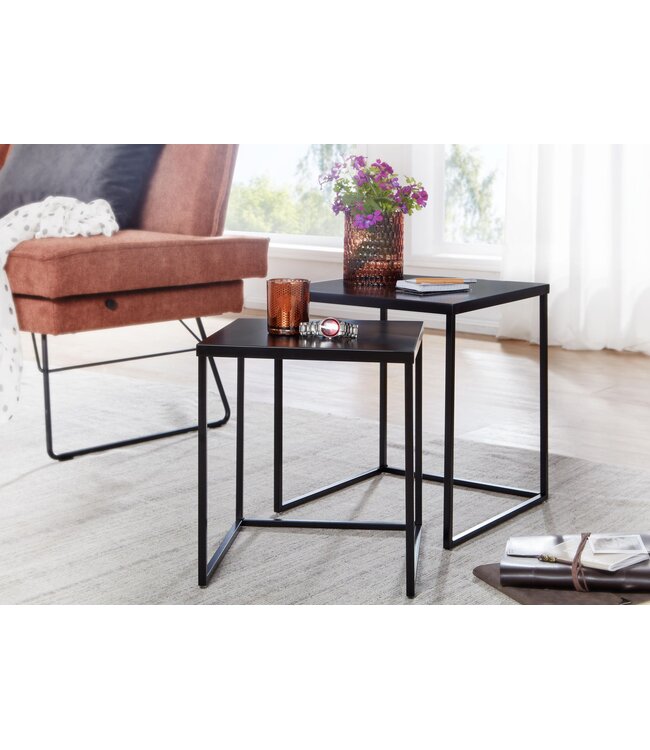 Wohnling Tafel Set Metaal Salontafel set van 2 Vierkant Zwart Industrieel | Tafel Woonkamer Bijzettafel | Moderne Nesttafel Metalen Tafel