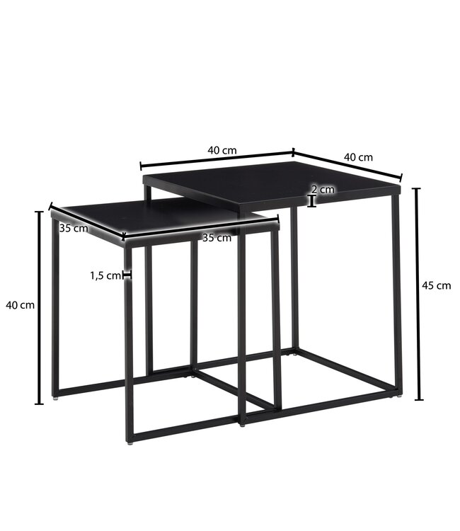 Wohnling Tafel Set Metaal Salontafel set van 2 Vierkant Zwart Industrieel | Tafel Woonkamer Bijzettafel | Moderne Nesttafel Metalen Tafel