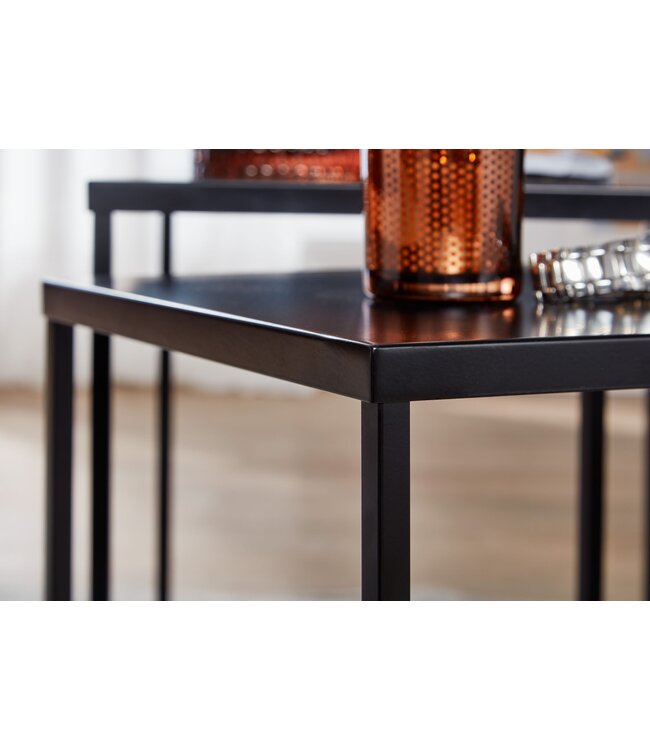 Wohnling Tafel Set Metaal Salontafel set van 2 Vierkant Zwart Industrieel | Tafel Woonkamer Bijzettafel | Moderne Nesttafel Metalen Tafel