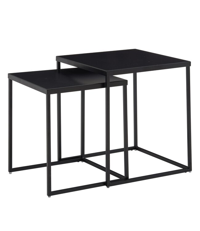 Wohnling Tafel Set Metaal Salontafel set van 2 Vierkant Zwart Industrieel | Tafel Woonkamer Bijzettafel | Moderne Nesttafel Metalen Tafel