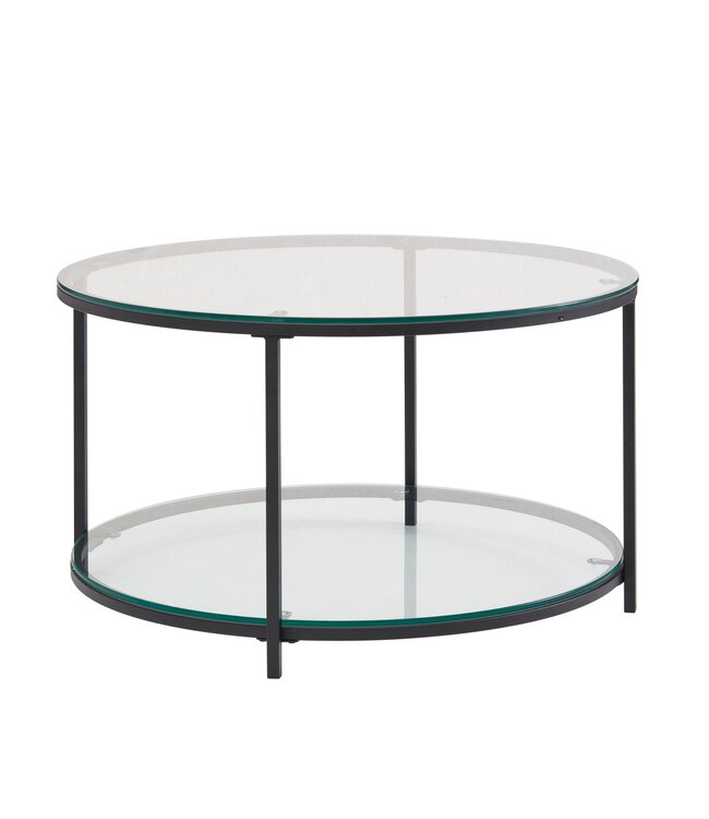 Wohnling Koffietafel Glazen en Metaal 80x80x45 cm Ronde Salontafel | Tafel Woonkamer Moderne met Opbergruimte | Lage Bijzettafel Woonkamertafel
