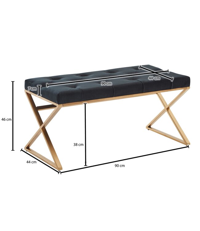 Wohnling Bank Fluweel Zwart 90x46x44 cm Gang Gestoffeerde Bank met Metalen Frame | Bedbank Slaapkamer Chesterfield Design | Gangbank Garderobebank Modern