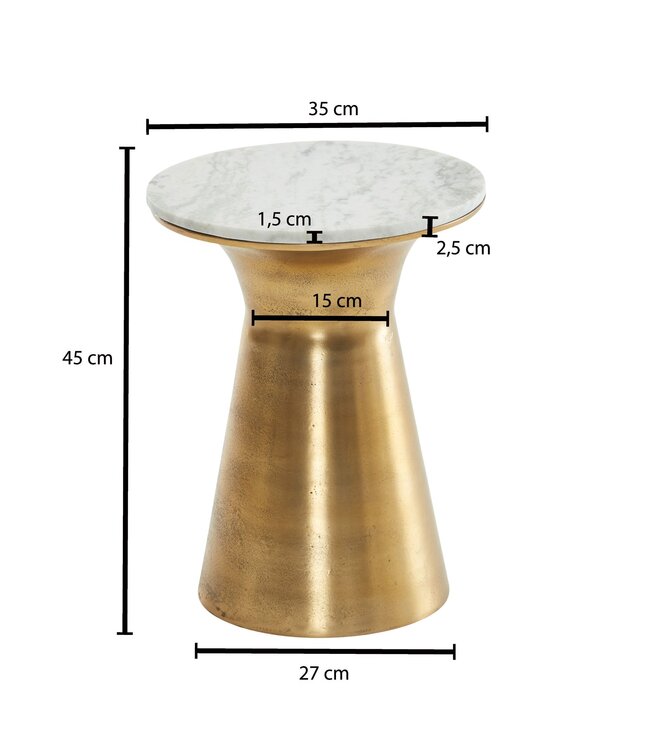 Wohnling Bijzettafel Echt Marmer en Metaal 35x35x45 cm Salontafel Wit Goud | Ronde Dienblad Tafel Woonkamer Moderne | Koffietafel Woonkamertafel Hoog