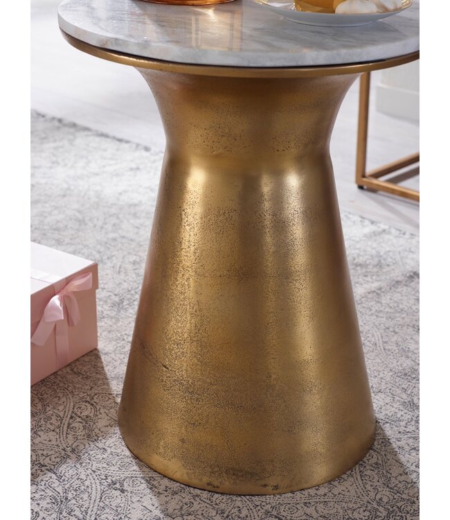 Wohnling Bijzettafel Echt Marmer en Metaal 35x35x45 cm Salontafel Wit Goud | Ronde Dienblad Tafel Woonkamer Moderne | Koffietafel Woonkamertafel Hoog