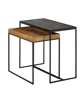 Wohnling Bijzettafelset mangohout steenlook - WL6.636