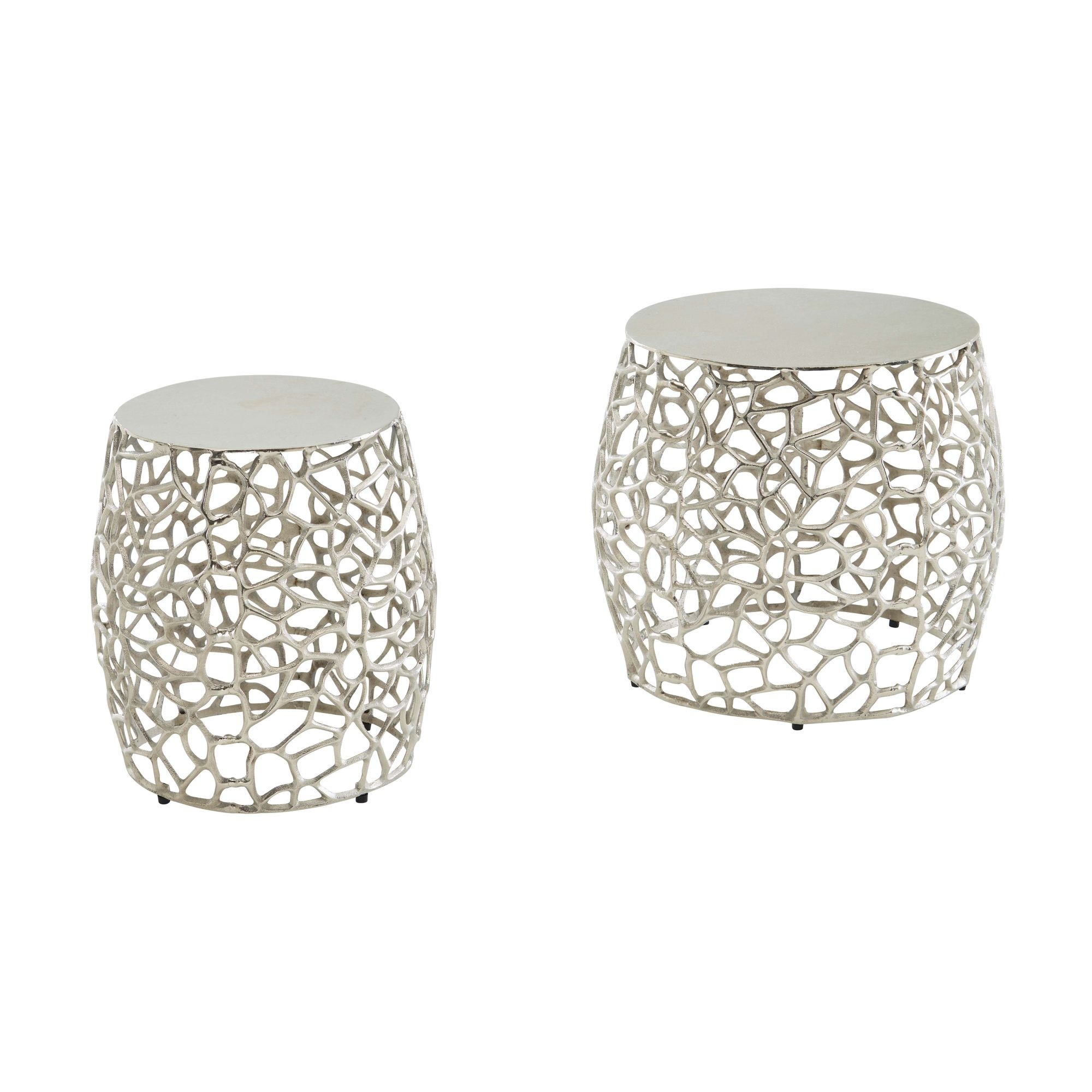 Bijzettafelset zilver aluminium rond