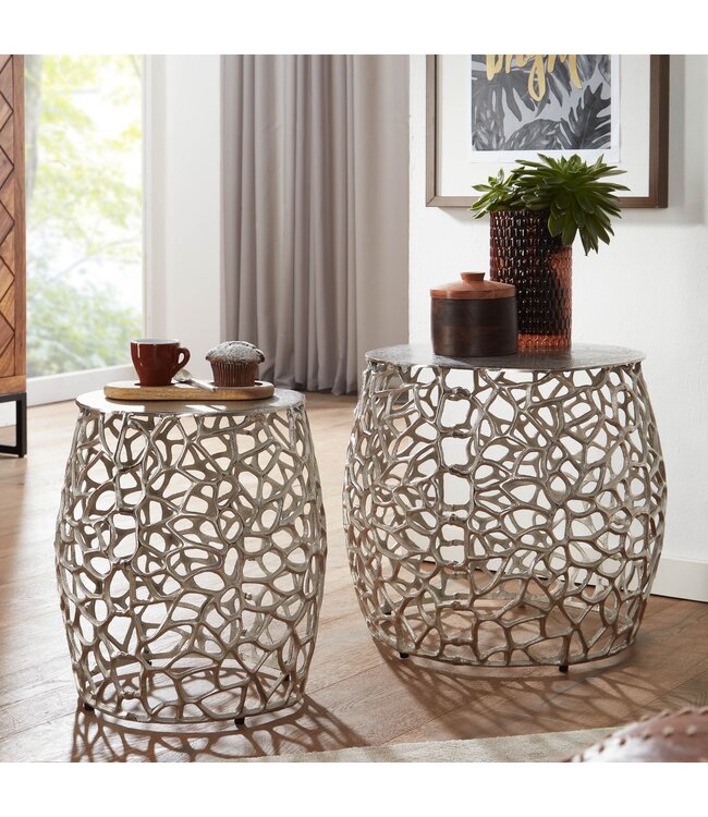 Wohnling Tafel Set Metaal Salontafel Set van 2 Rond Zilver Aluminium | Tafel Woonkamer Bijzettafel | Moderne Nesttafel Metalen Tafel