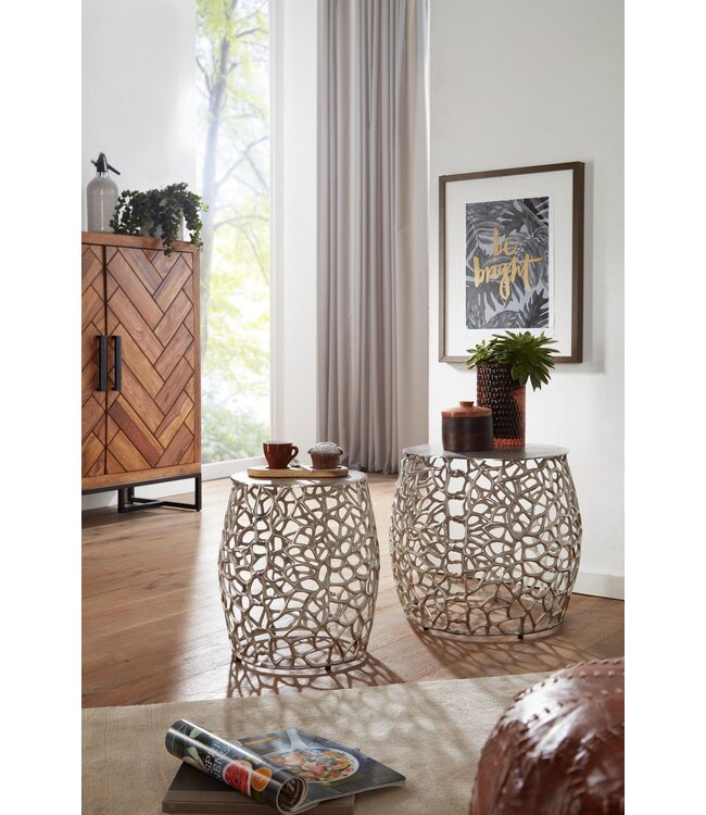 Wohnling Tafel Set Metaal Salontafel Set van 2 Rond Zilver Aluminium | Tafel Woonkamer Bijzettafel | Moderne Nesttafel Metalen Tafel